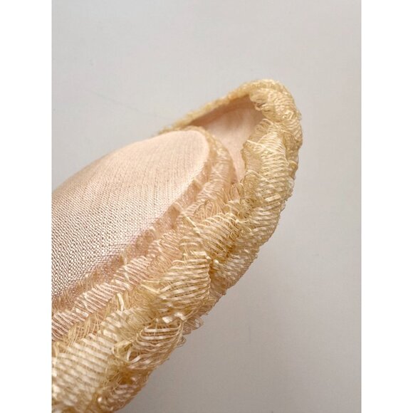 Vintage Pale Peach Pink Sinamay Curly Straw Trim Bumper Capulet Hat - Picture 7 of 14